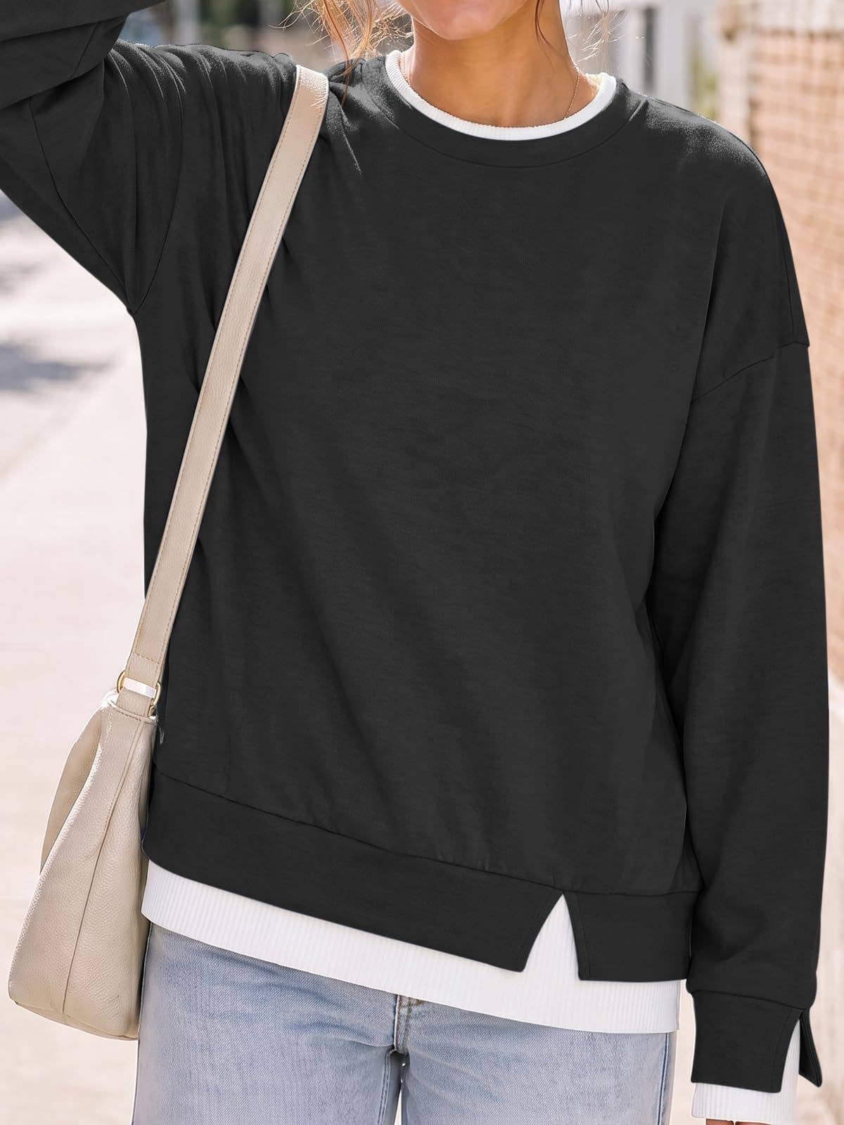 Pullover Sweatshirt, Loose Color Block Crewneck