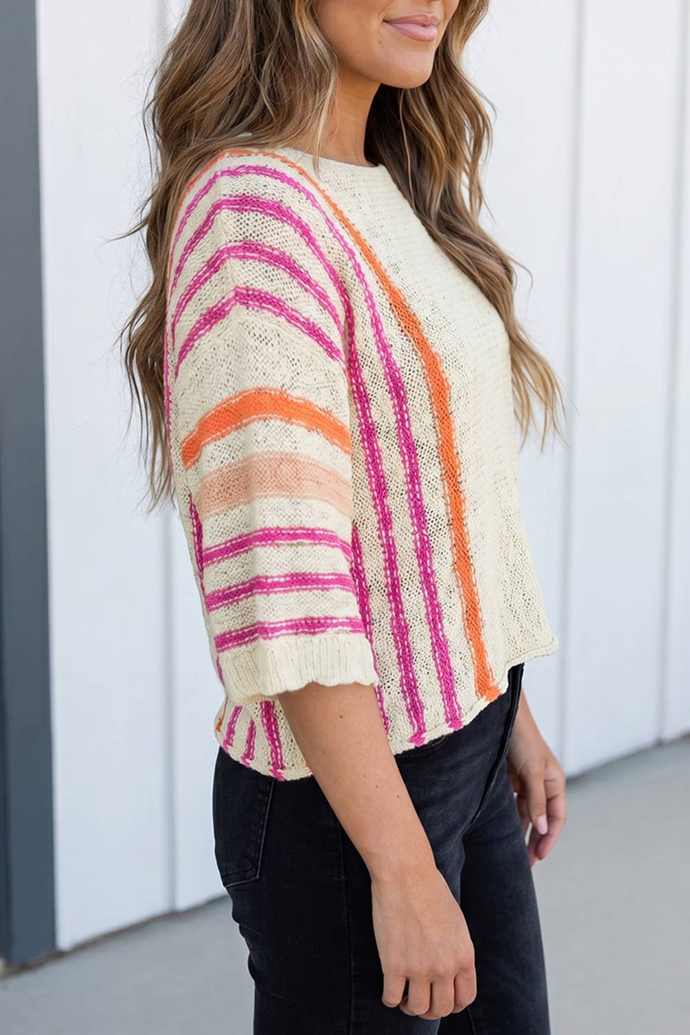 LAS Striped Lightweight Knitted Sweater (S-XL): Rose / Missy / XL