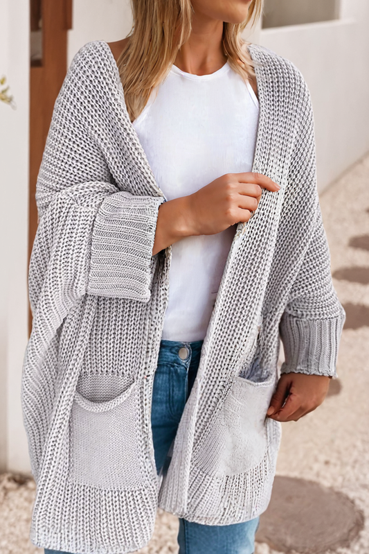 LDC Oversized Fold Over Sleeve Open Front Cardigan: Gray