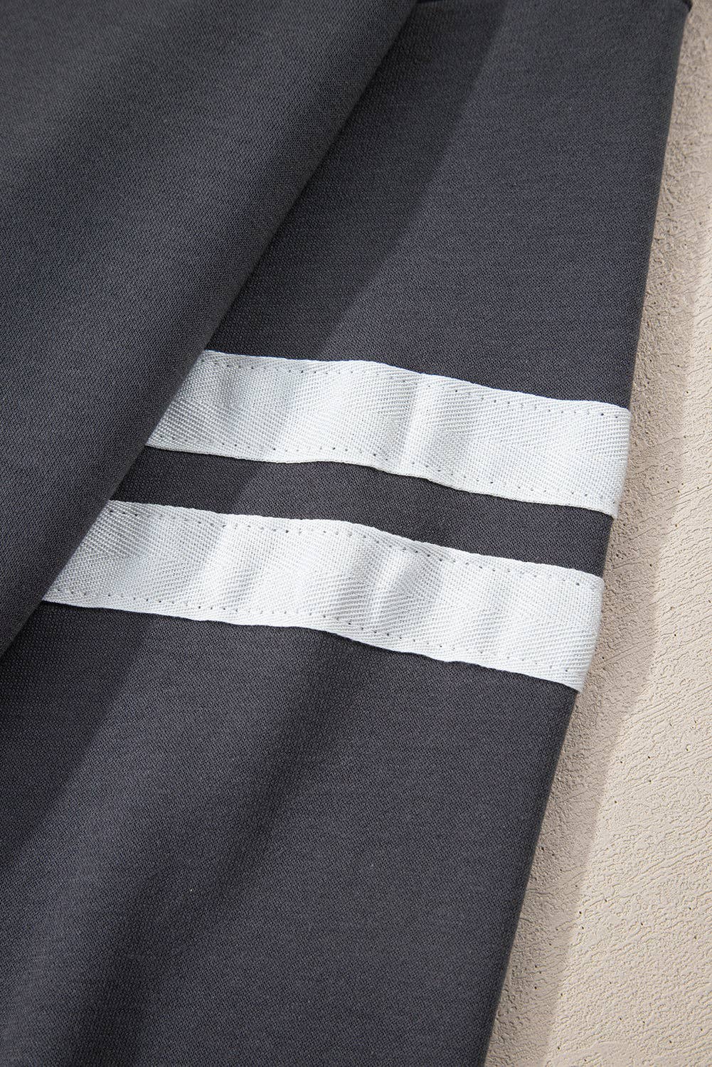 Dark Grey Varsity Striped Detail Drop Shoulder Oversized Sweatshirt: Dark Grey / 65%Polyester+35%Cotton / L