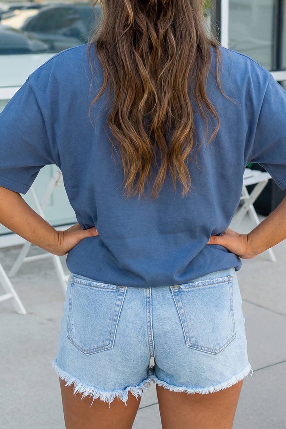 Denim Chest Pocket Patched Casual Short Sleeve Top (S-XL): Sail Blue / Missy / XL