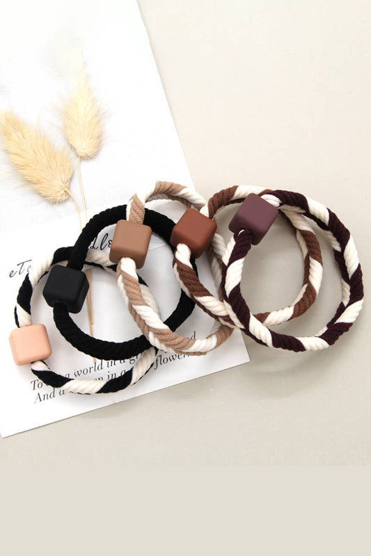 5PCS WOMEN TWO TONE BRAIDED CASUAL HAIR TIE_CWAHA0171: MULTICOLOR / (OS) 1