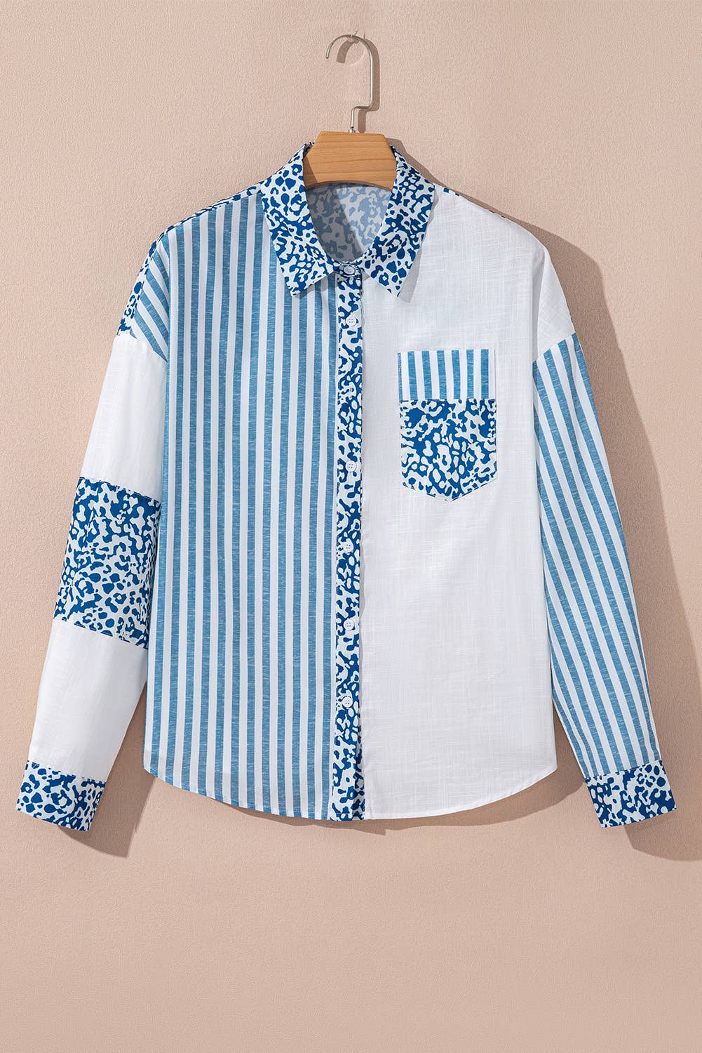 Leopard Striped Western Patchwork Button-up Shirt