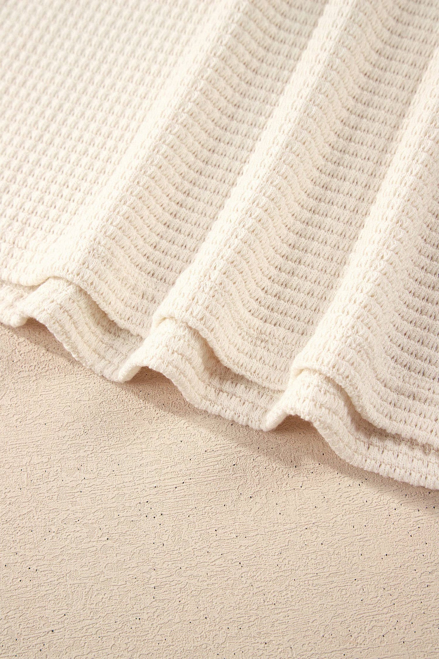 Waffle Contrast Hooded Pullover Top