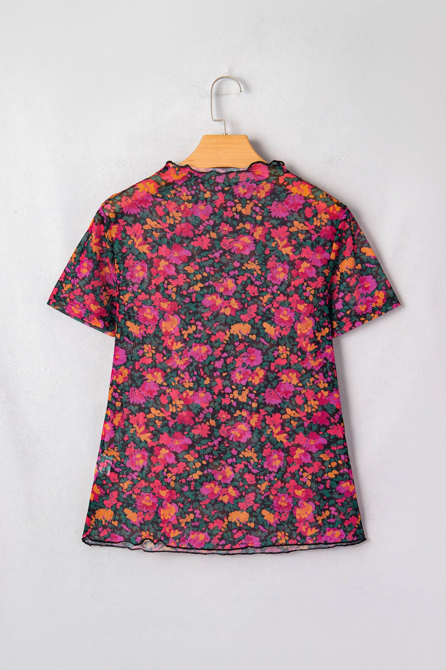 Floral Print Mesh Mock Neck Sheer Slim Fit Blouse (S-4X): Western / M