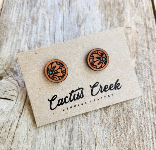 "Millie" Handmade Genuine Leather Stud Earrings: 1 x 4 Display Card