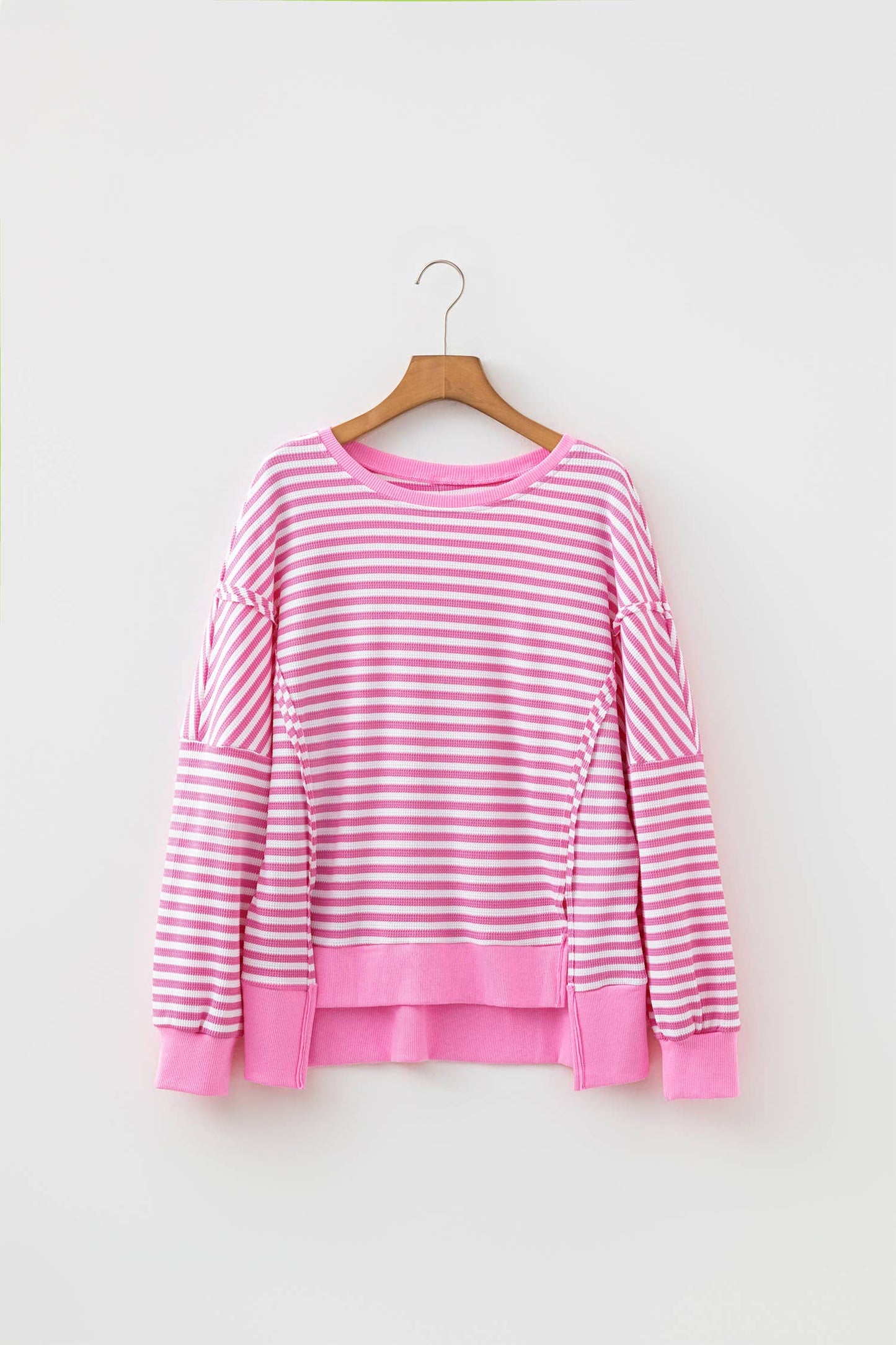 LAS Striped Side Split Casual Pullover (S-XL): Khaki Stripe / L