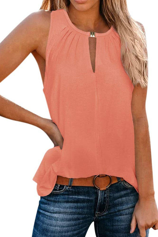 Plain Buckle V Neck Tank Top