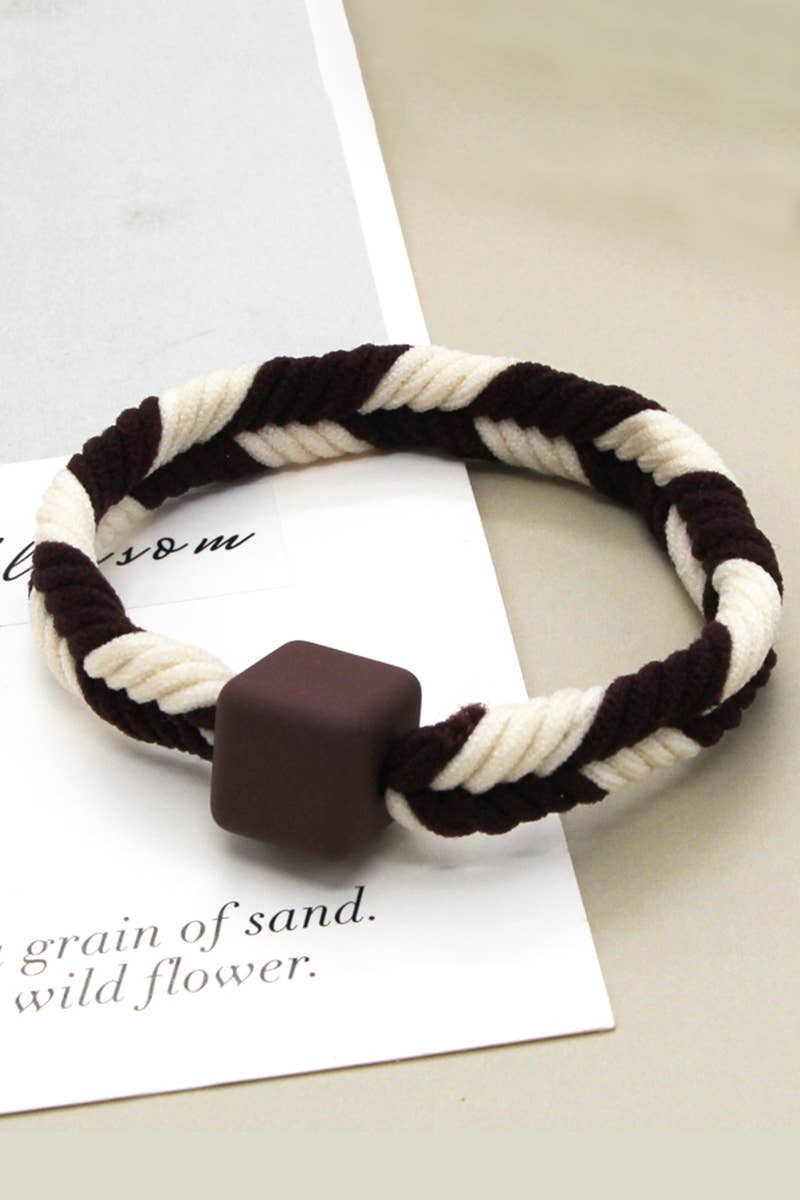 5PCS WOMEN TWO TONE BRAIDED CASUAL HAIR TIE_CWAHA0171: MULTICOLOR / (OS) 1