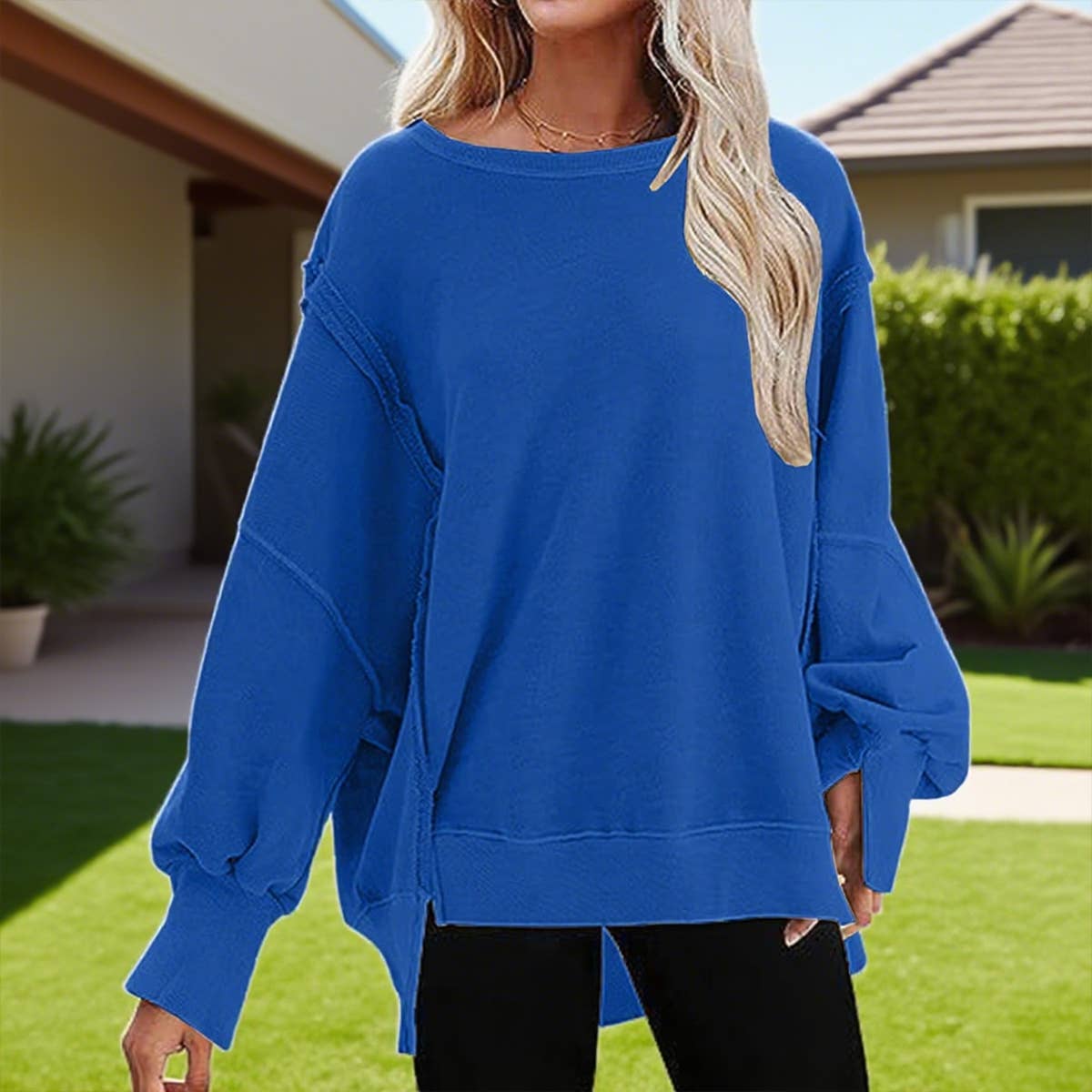 Solid-color round-neck casual loose sweatshirt: GREY / (M) 1