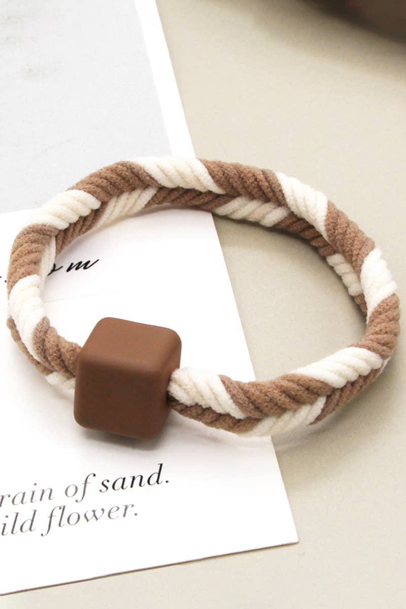 5PCS WOMEN TWO TONE BRAIDED CASUAL HAIR TIE_CWAHA0171: MULTICOLOR / (OS) 1