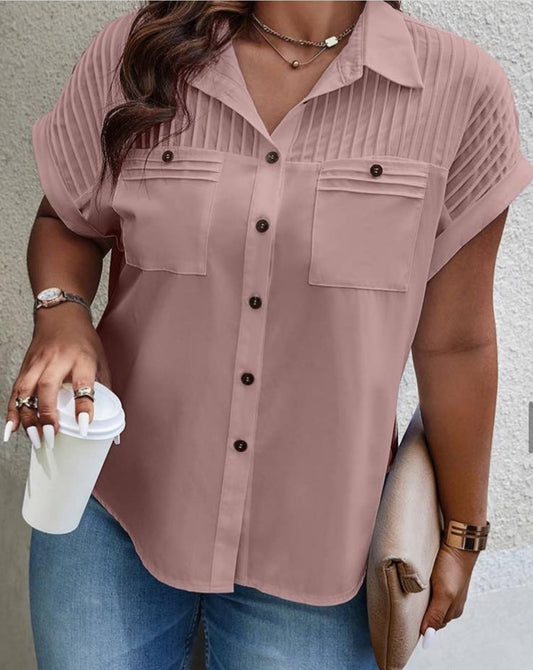 Plus size button solid color top