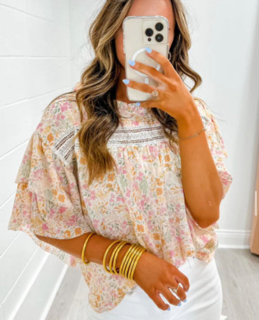 Multicolor floral print wide ruffle