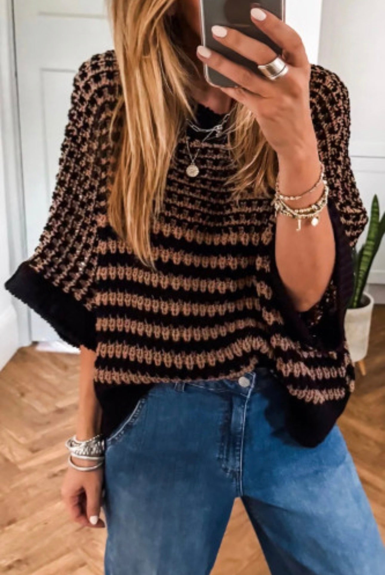 Stipe loose knit sweater