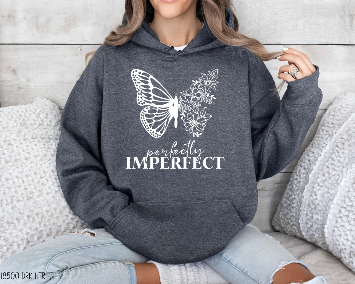 Perfectly Imperfect- Hooded Sweatshirt: Custom/As Shown: Dark Heather / XL