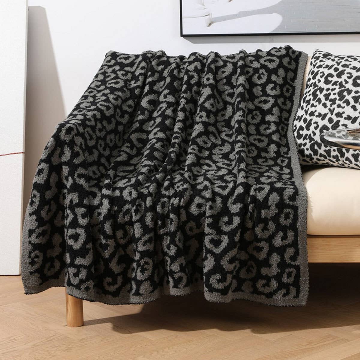 KNITTED LEOPARD PRINT LIGHTWEIGHT SOFA BLANKET_CWMM0213: White / (130cmX150cm) 1