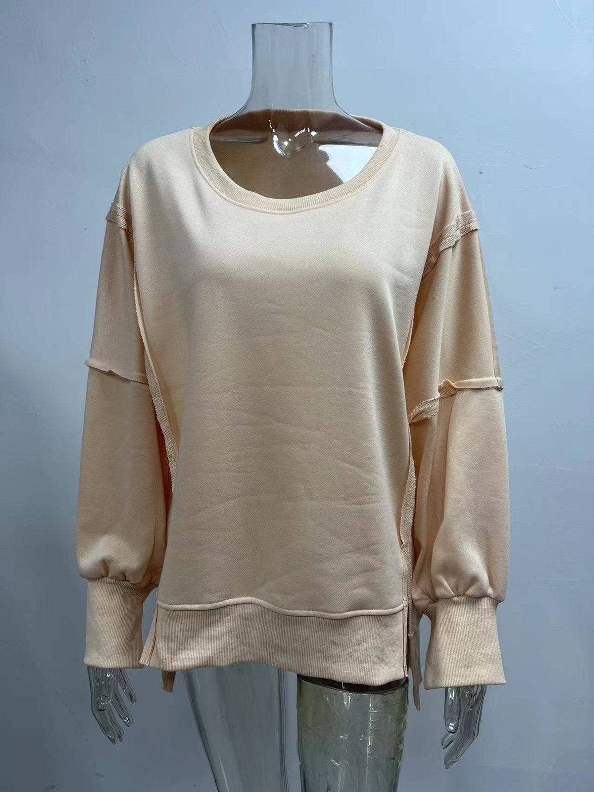 Solid-color round-neck casual loose sweatshirt: GREY / (L) 1