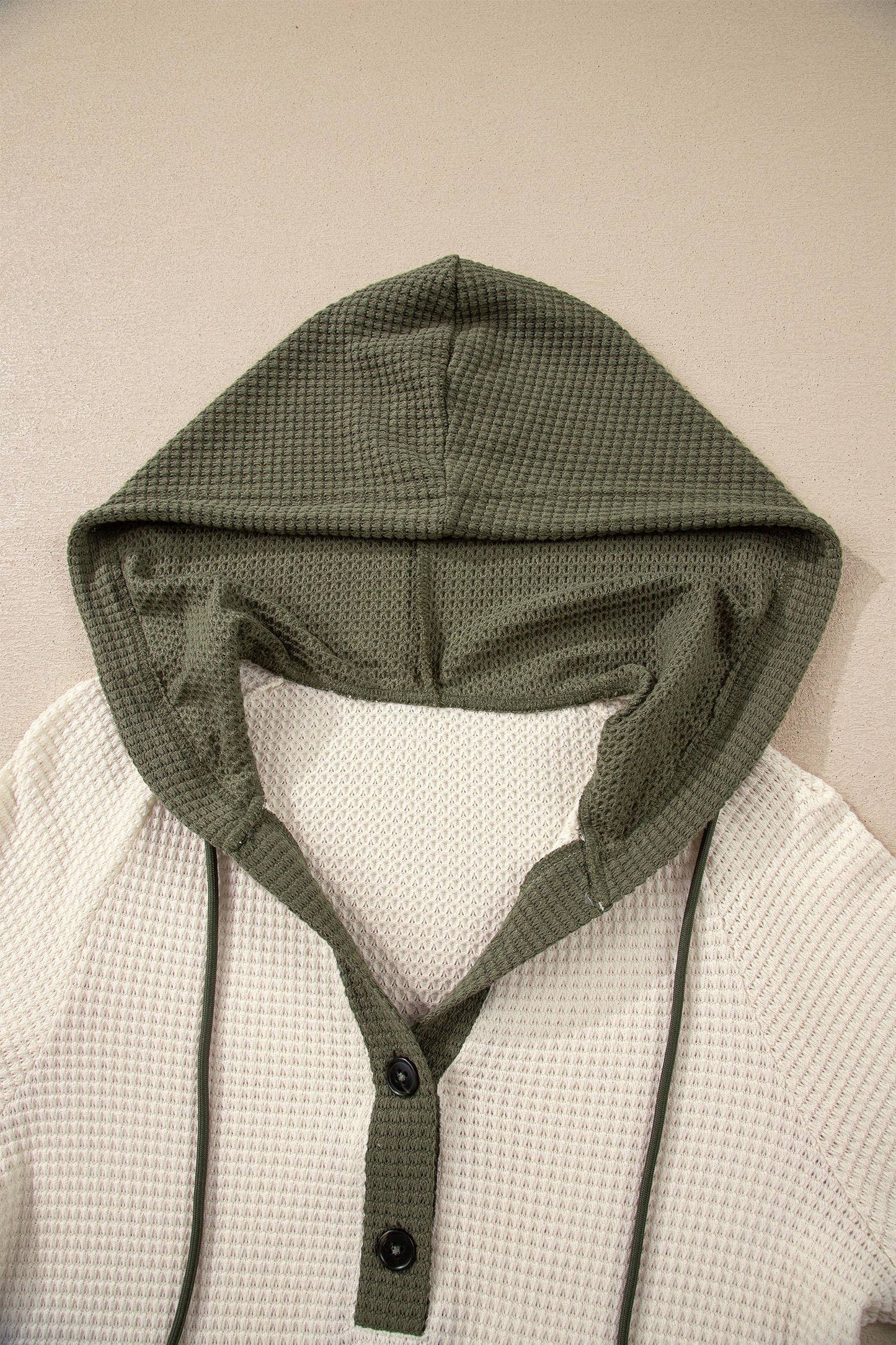 Waffle Contrast Hooded Pullover Top