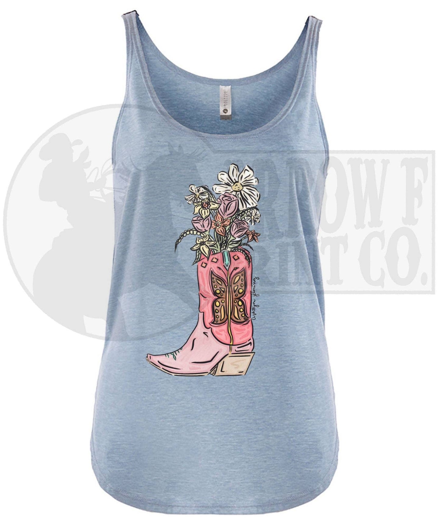 Floral Cowboy Boot| Western Graphic Tank: Charcoal