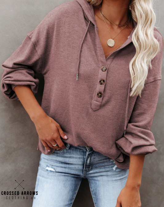 High low button hoodie: Large