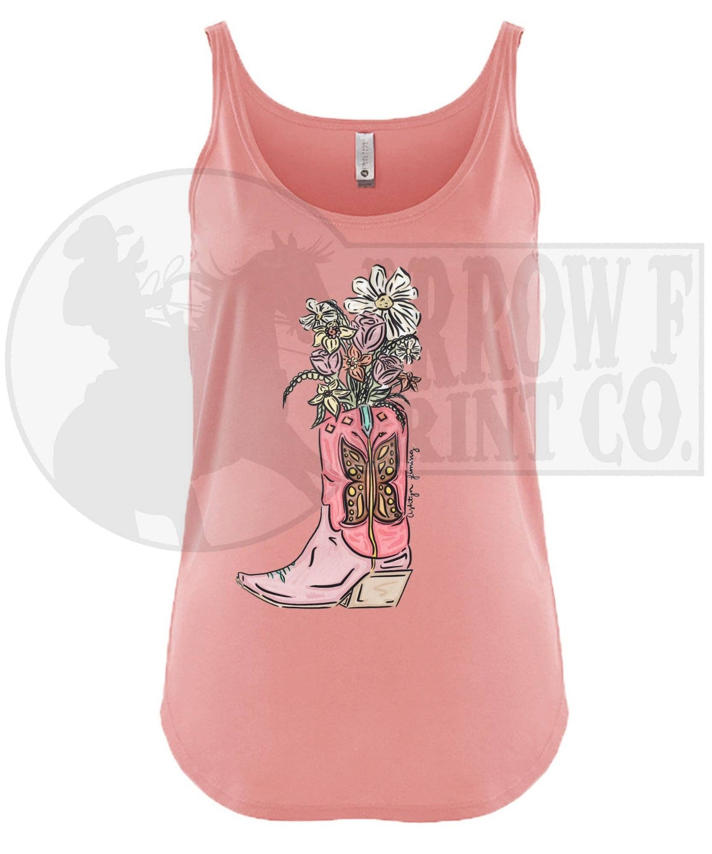 Floral Cowboy Boot| Western Graphic Tank: Charcoal