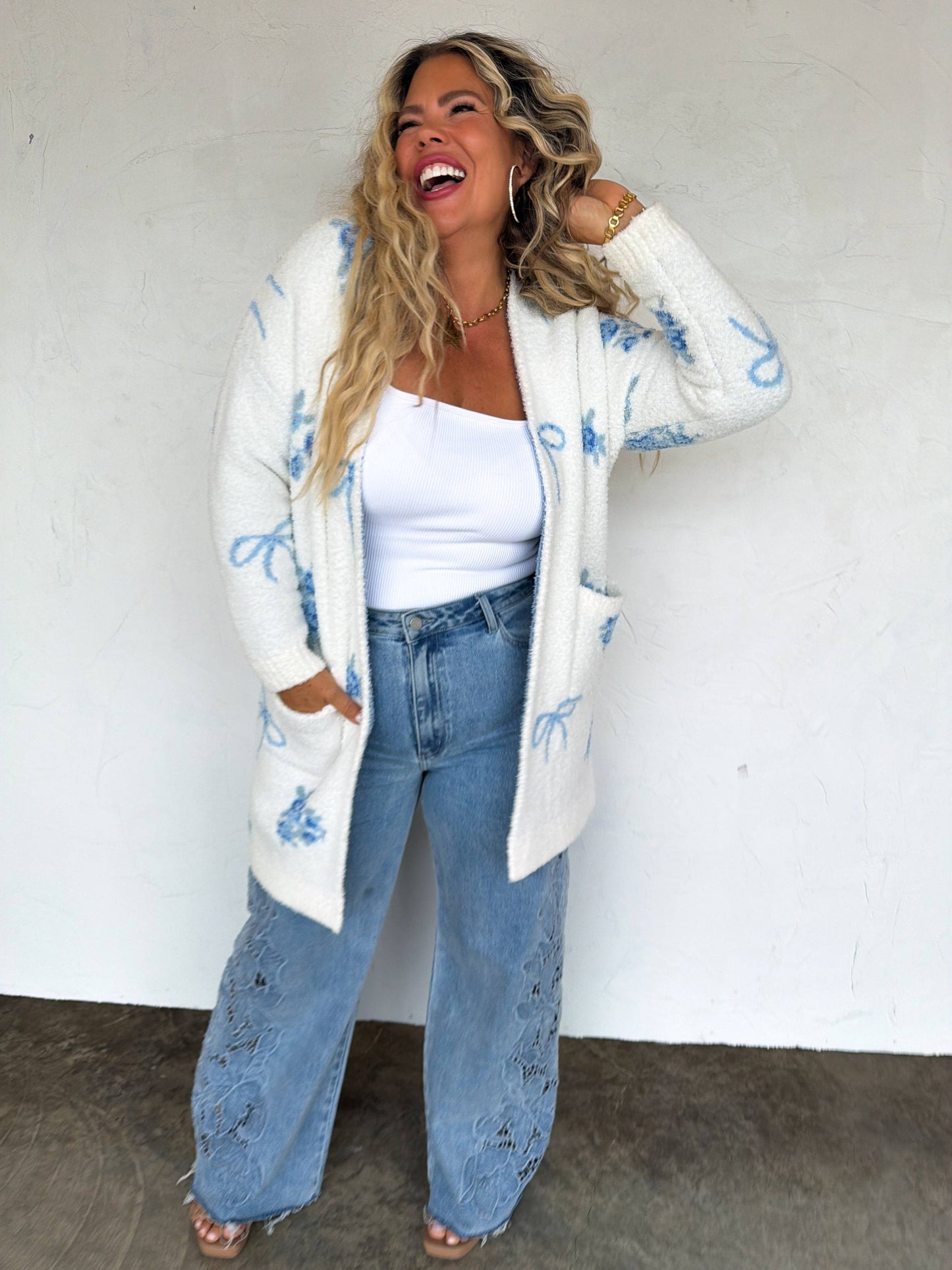 SPRING CLOUD CARDIGAN: ONE SIZE / BLUE BOWS