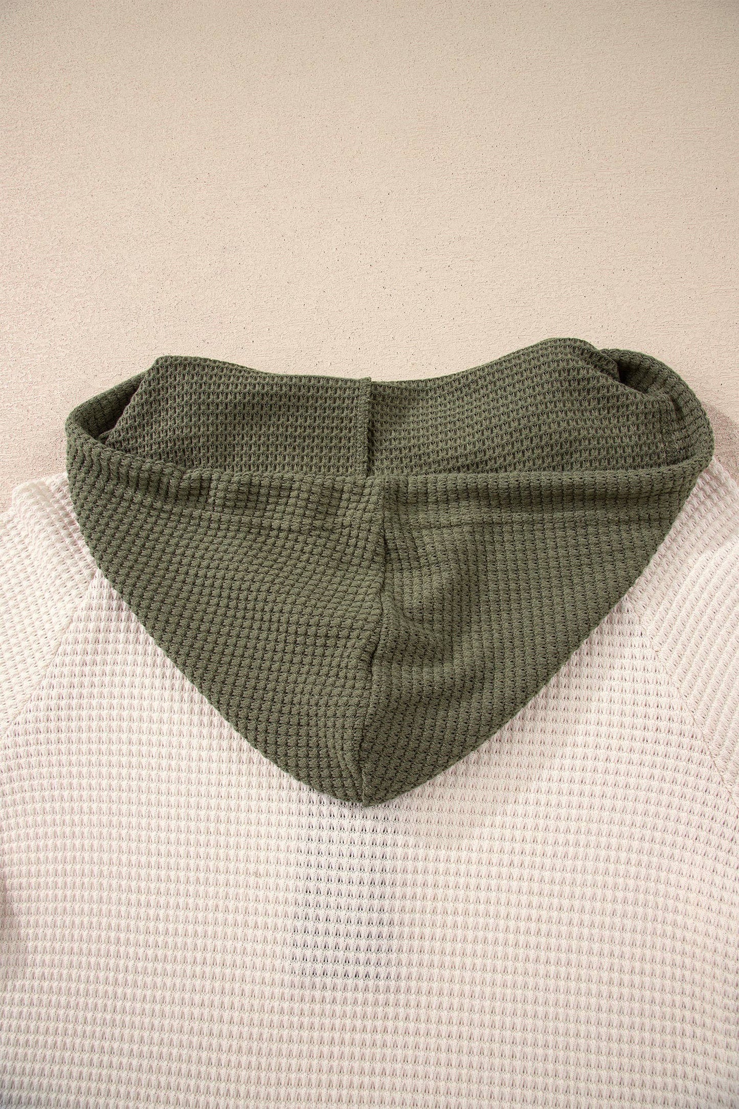 Waffle Contrast Hooded Pullover Top