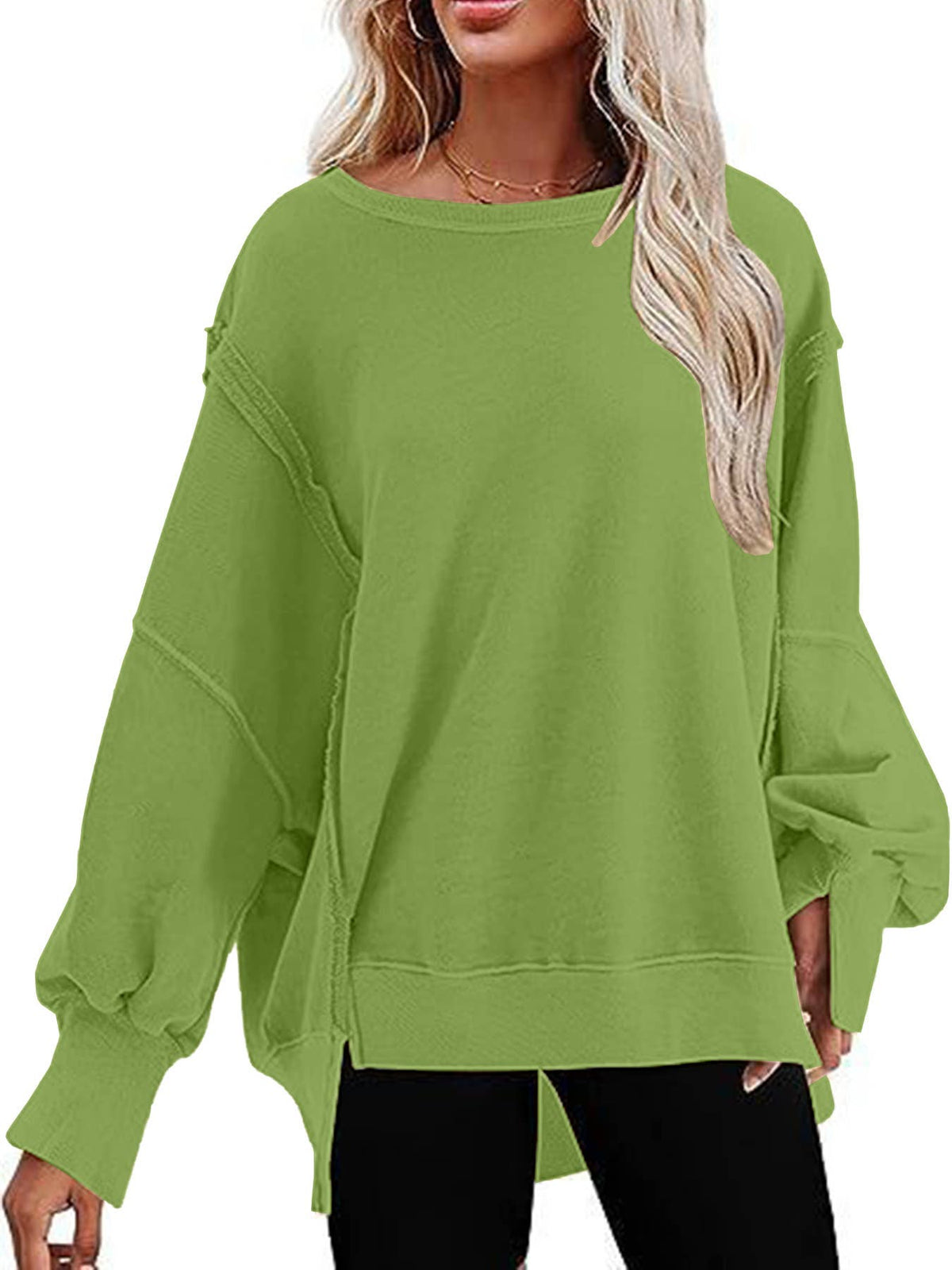 Solid-color round-neck casual loose sweatshirt: GREY / (L) 1