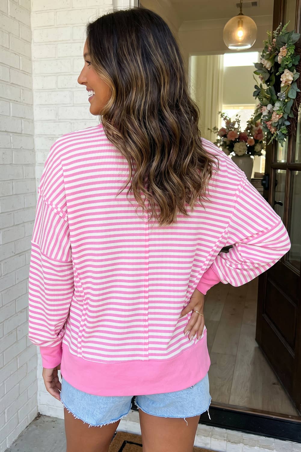 LAS Striped Side Split Casual Pullover (S-XL): Khaki Stripe / M