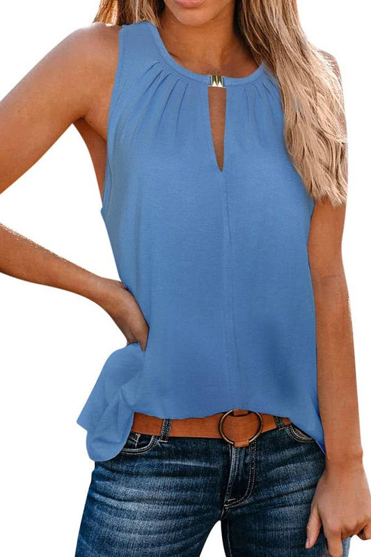Plain Buckle V Neck Tank Top
