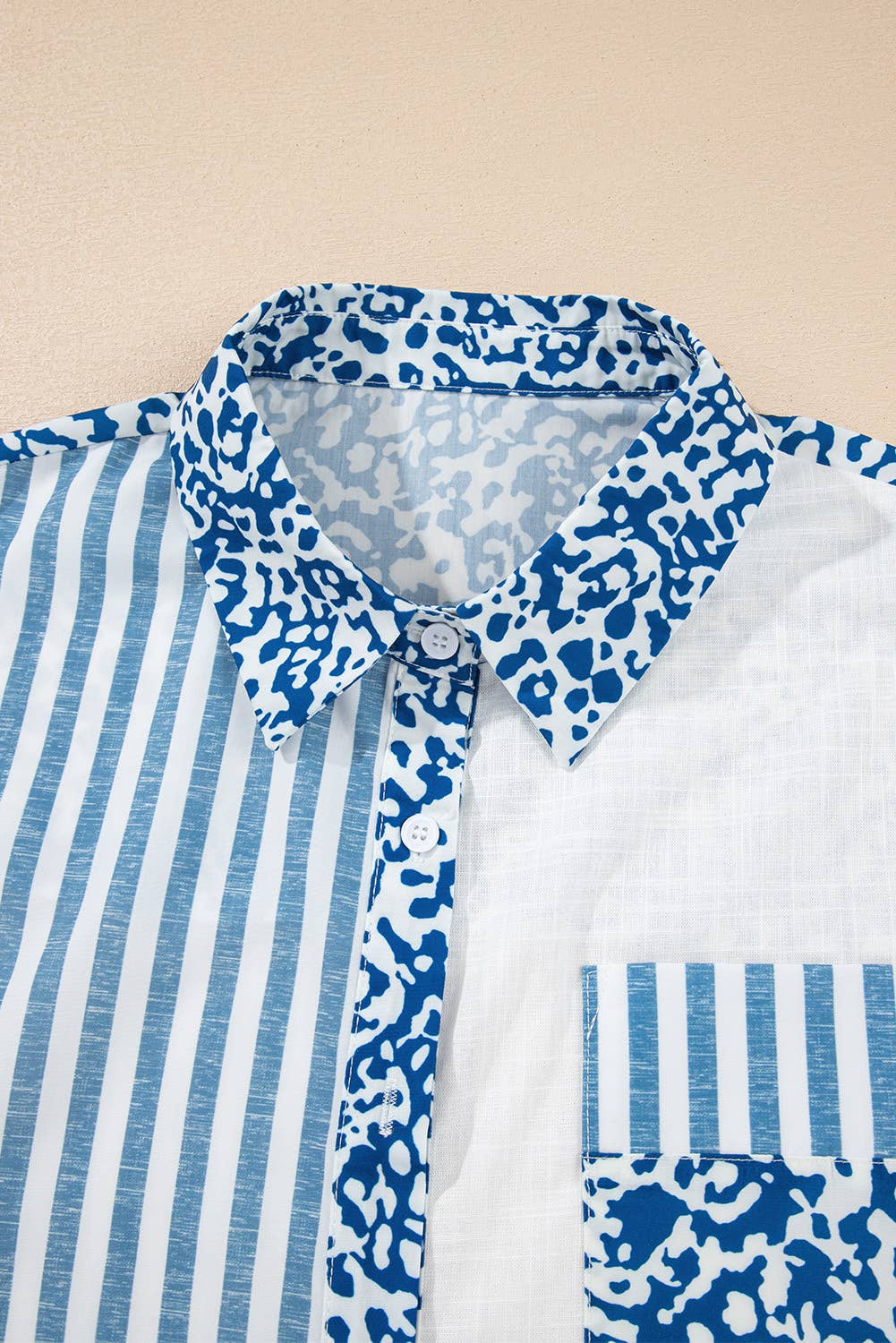 Leopard Striped Western Patchwork Button-up Shirt