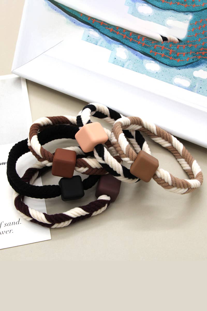 5PCS WOMEN TWO TONE BRAIDED CASUAL HAIR TIE_CWAHA0171: MULTICOLOR / (OS) 1