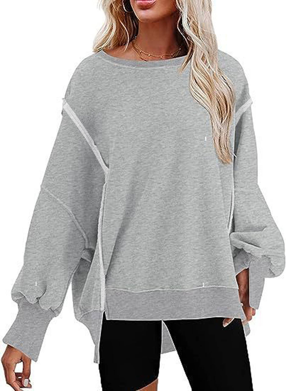 Solid-color round-neck casual loose sweatshirt: GREY / (M) 1
