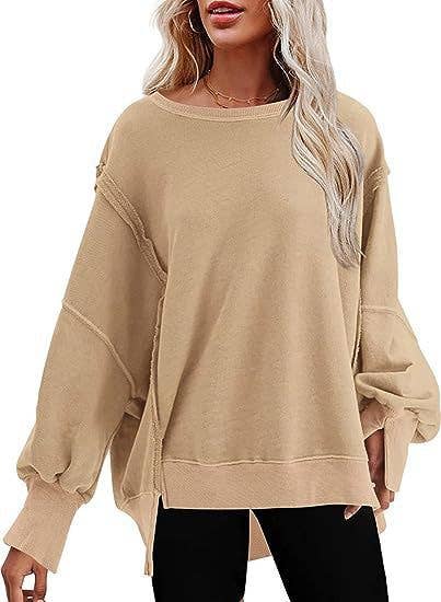 Solid-color round-neck casual loose sweatshirt: GREY / (XL) 1