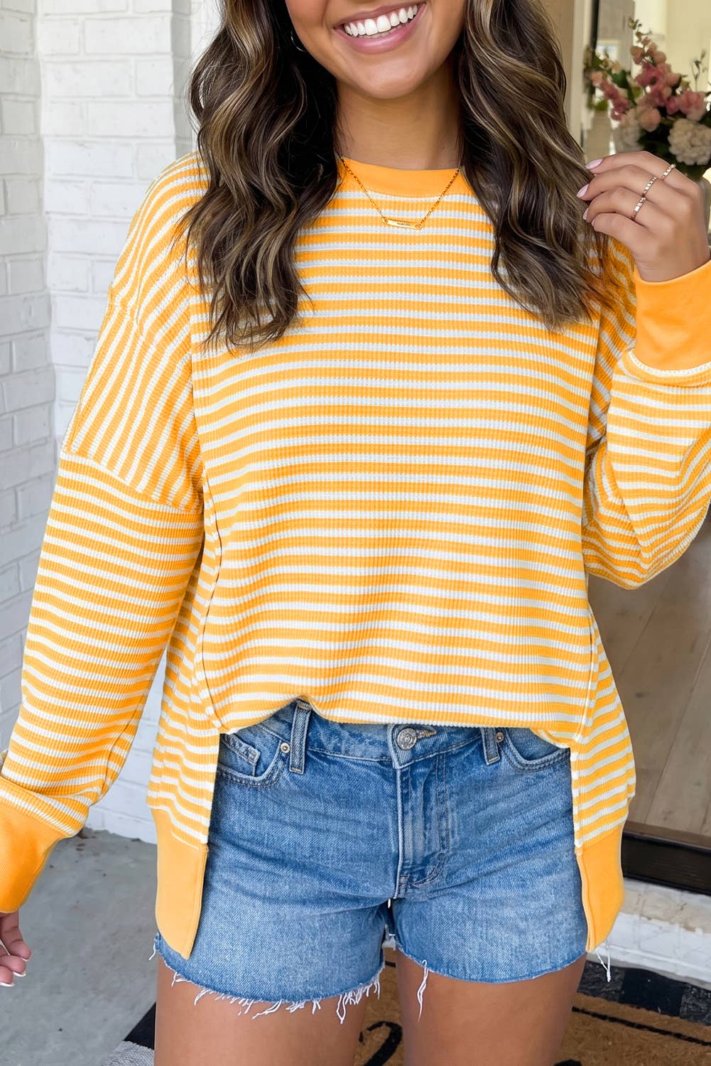 LAS Striped Side Split Casual Pullover (S-XL): Khaki Stripe / XL