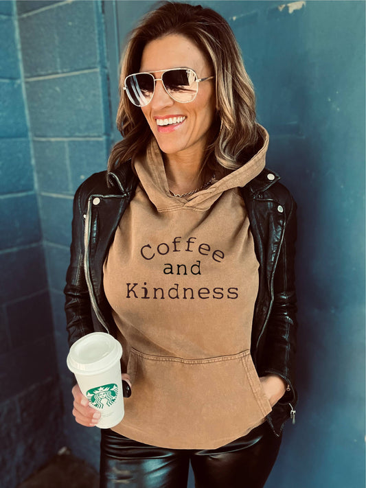 Coffee and kindness vintage wash graphic hoodie