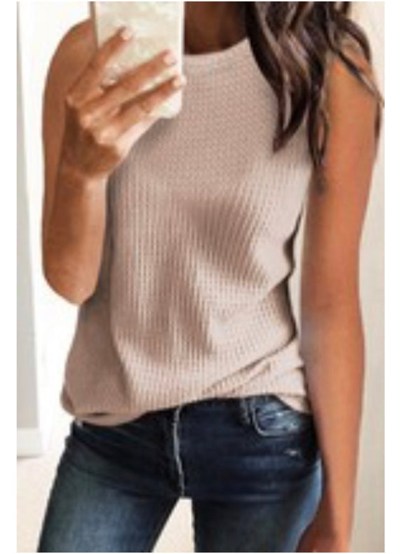 Crew neck waffle tank